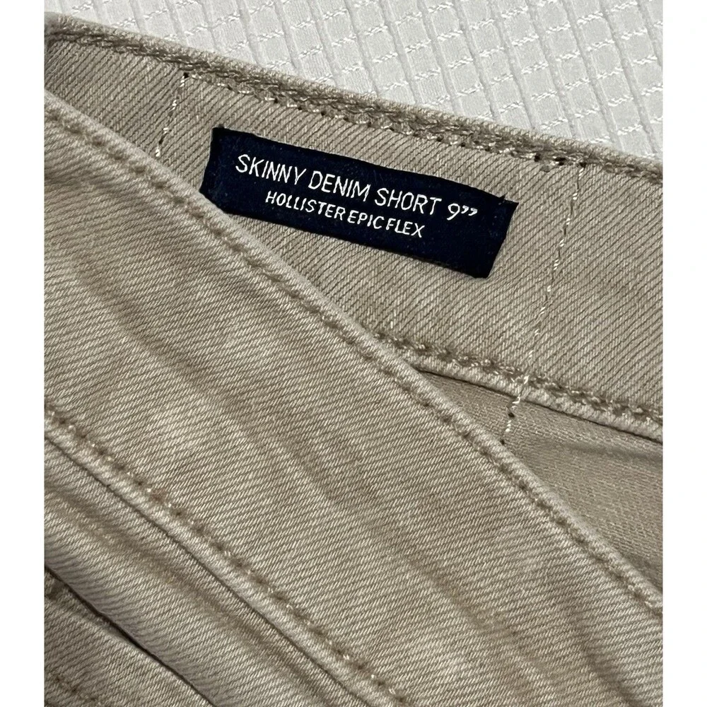 Hollister Epic Flex Skinny Khaki Denim Shorts 33x9 Y2K Men’s Casual Fashion